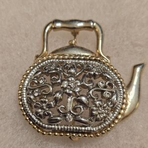Elegant Gold and Silver Teapot Brooch